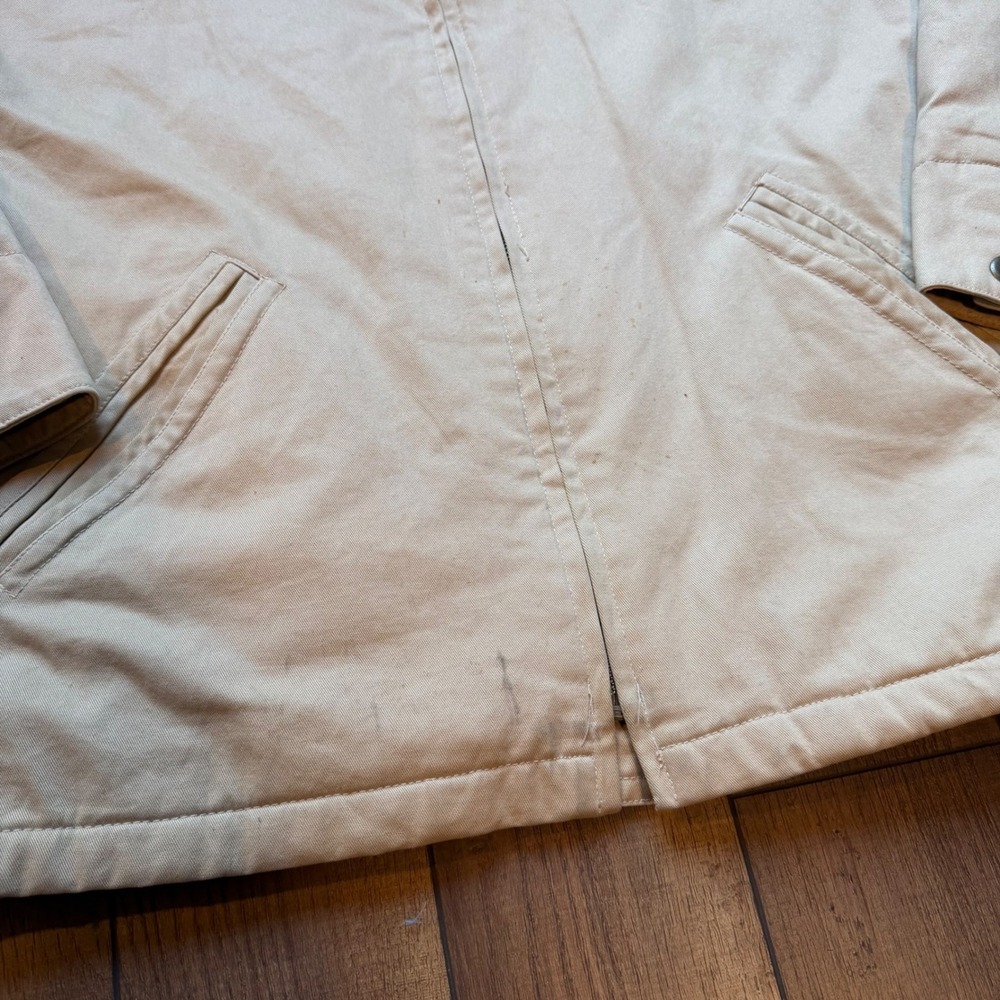 Vintage St Johns Bay Canvas Work Jacket Mens XL Tan Leather Collar Quilted Plaid - Picture 8 of 9